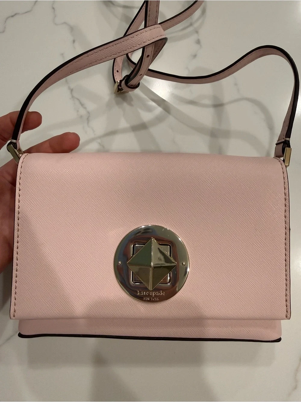 kate spade Light Pink Saffiano Crossbody Bag with Gold Accent
